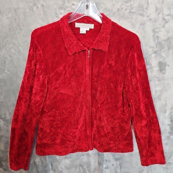 Lucia Burns Vintage Women's Sz Lg Sweater Cardigan Chenille Rayon blend Hong Kon - Picture 1 of 10